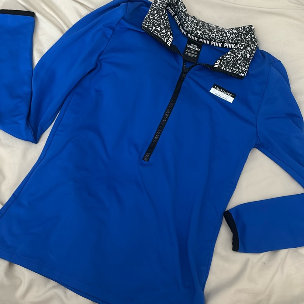 Neon blue Pink Victoria Secret athletic long sleeve top w/ thumb holes. Small